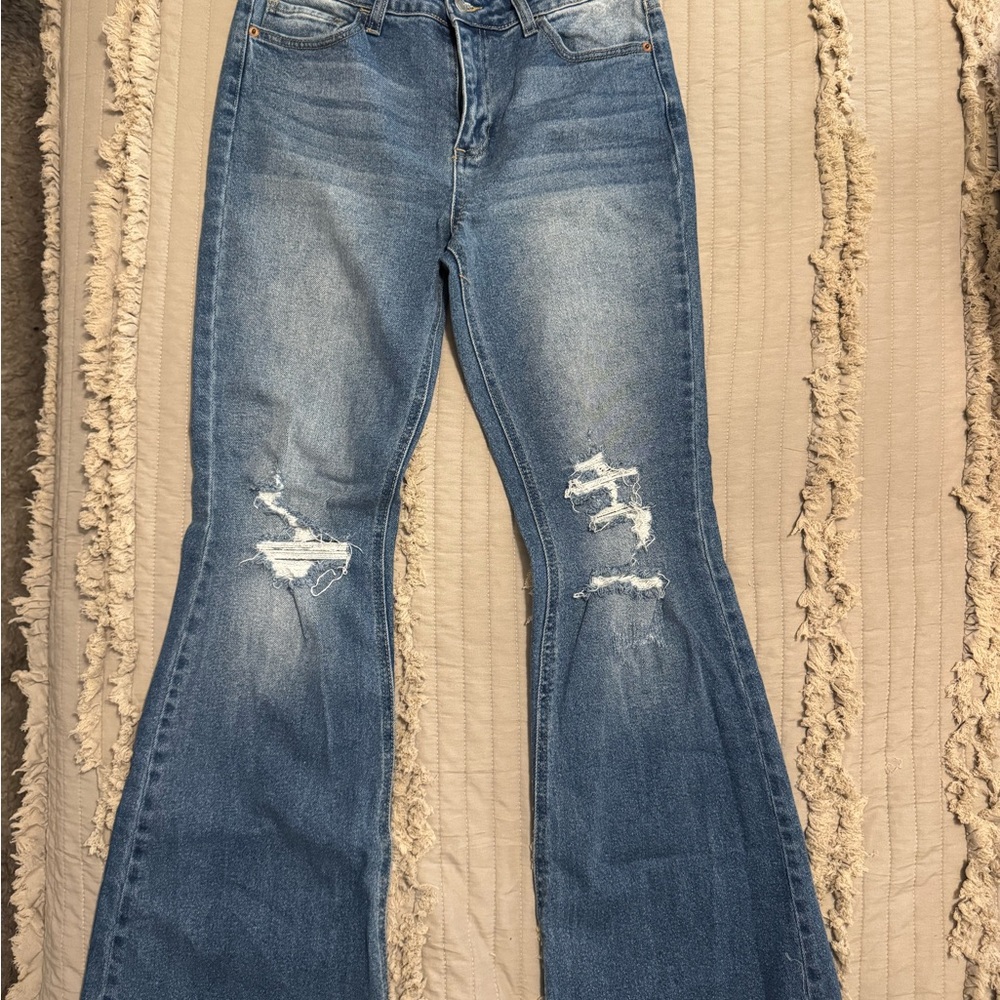 Cello Distressed Blue Flare Jeans
